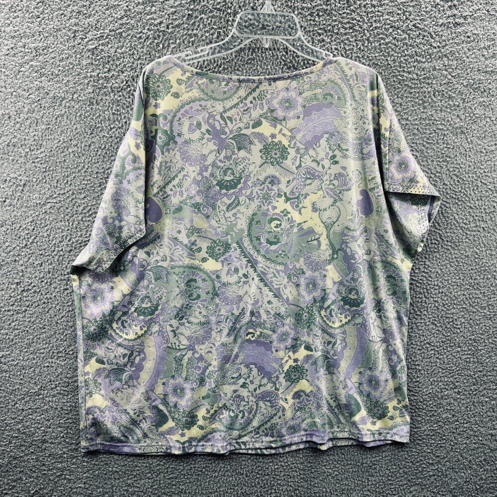 Gloria Vanderbilt Womens Top 3X Green‎ Lavender Short Sleeve Pullover Shirt - Picture 2 of 10